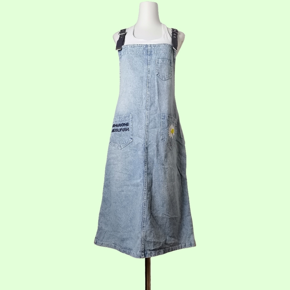 🐬 light blue washed denim, loose suspender dress/skirt